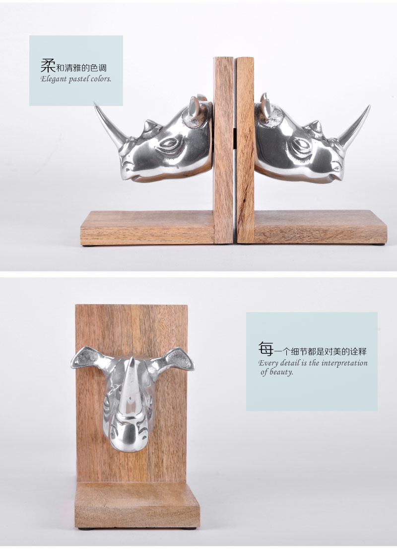 The import of 51297 nickel copper rhino Bookends bookend reading frame study model of the housing decoration decoration on a 14051078 Home Furnishing soft decoration2