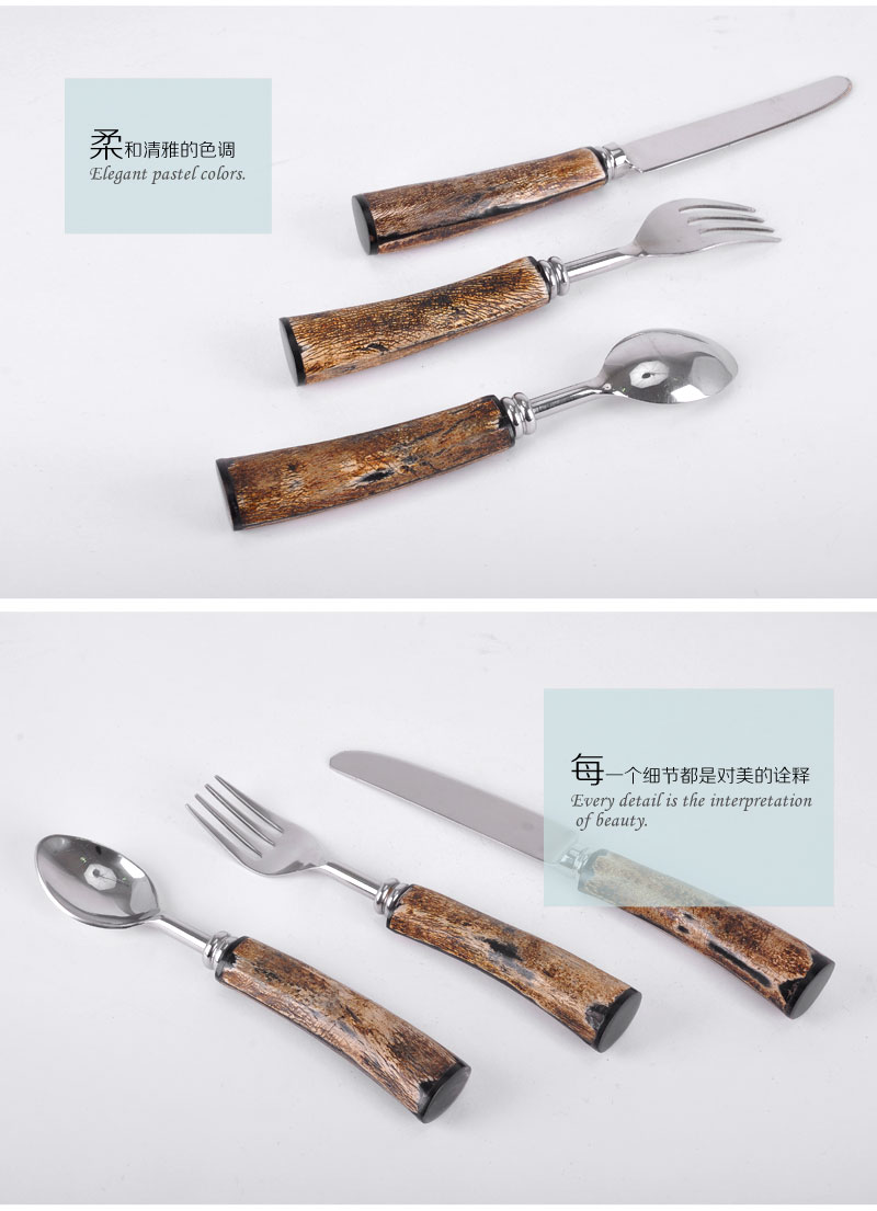 Genuine high-grade imported copper nickel + horn knife and spoon handle set bone + stainless steel cutlery luxury spoon three sets of 140508662