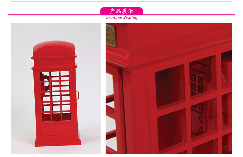 European antique red telephone box, music box music box wood simulation Home Furnishing (not including wooden decoration fee) MW-060A2