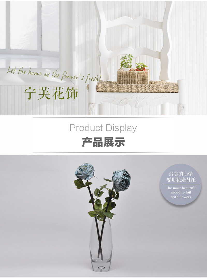 Simulation of single flower flowers placed flowers tea rose floral stem silk OY-10021-BU living room table decoration2