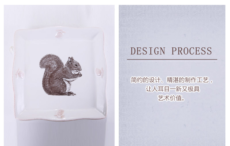 Ceramic snack tray tray dry fruit of European fashion creative dishes / candy squirrel two piece 7613206 deer square plate3