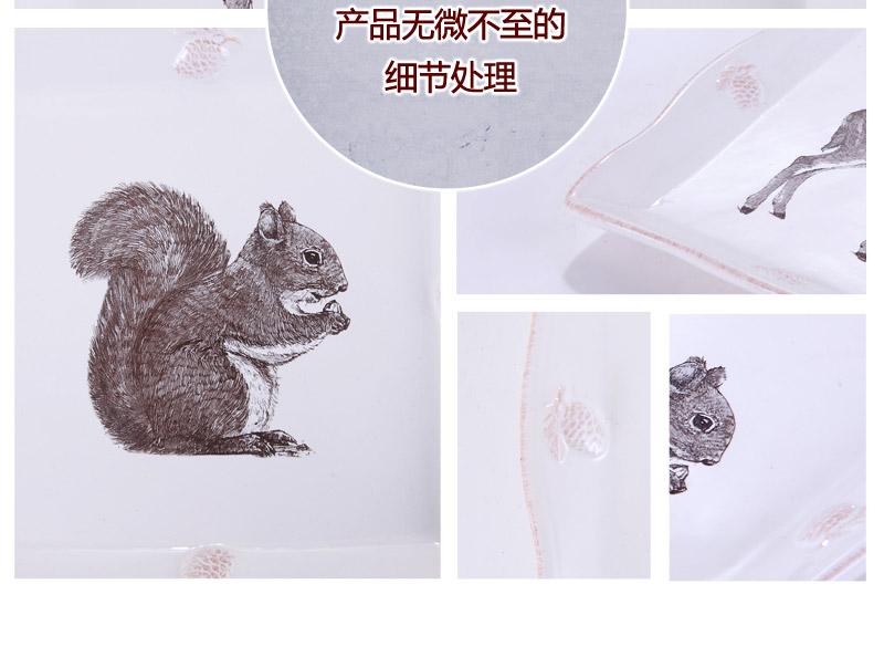 Ceramic snack tray tray dry fruit of European fashion creative dishes / candy squirrel two piece 7613206 deer square plate5