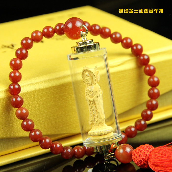 Manufacturers selling crafts cashmere alluvial gold crafts plated crystal pendant car three Guanyin car accessories business gifts gift will sell insurance1