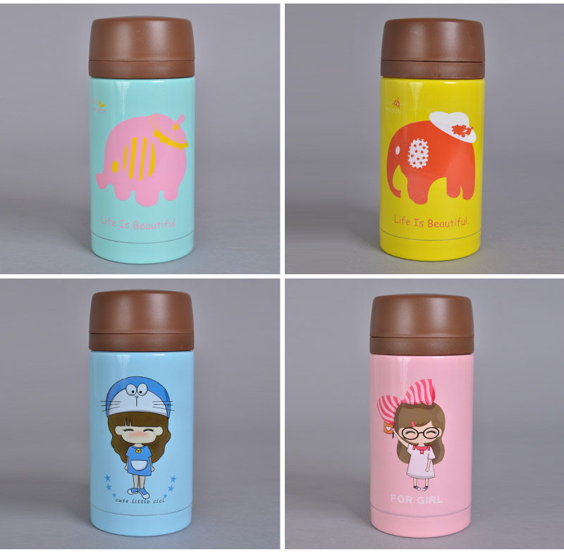Cute cartoon straight body cup 280ML insulated cup double layer stainless steel vacuum bottle FY-024