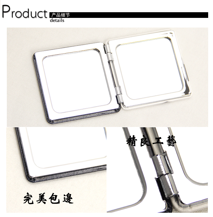 Black and white Hepburn series customized wholesale double-sided folding creative fashion metal stainless steel creative PU portable pocket makeup small mirror gift gift14