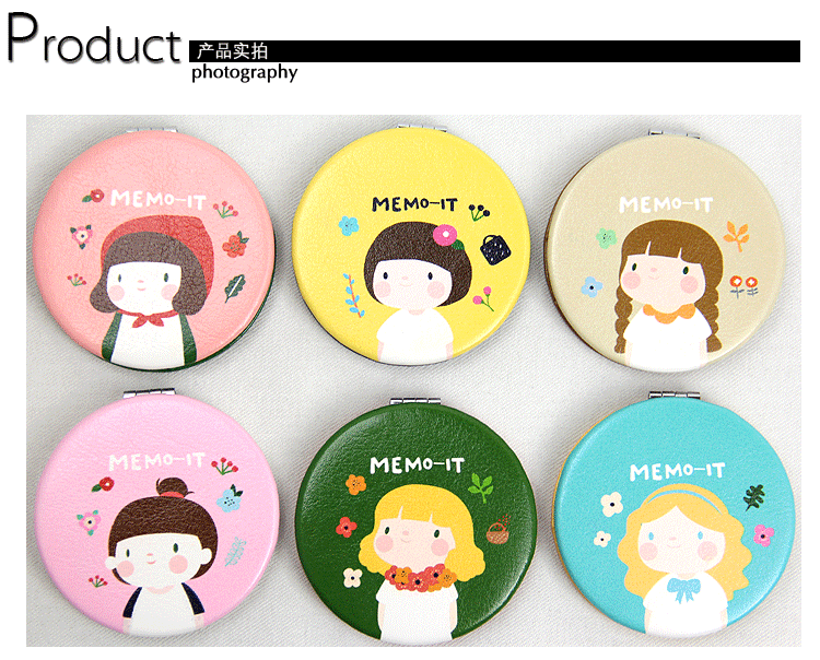 Sprout sister series customized wholesale double folding creative fashion metal stainless steel creative PU portable pocket make-up small mirror gift gift6