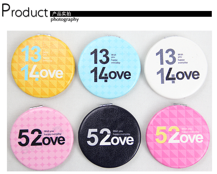 LOVE 1314 series customized wholesale double-sided folding creative fashion metal stainless steel creative PU portable pocket makeup mirror6