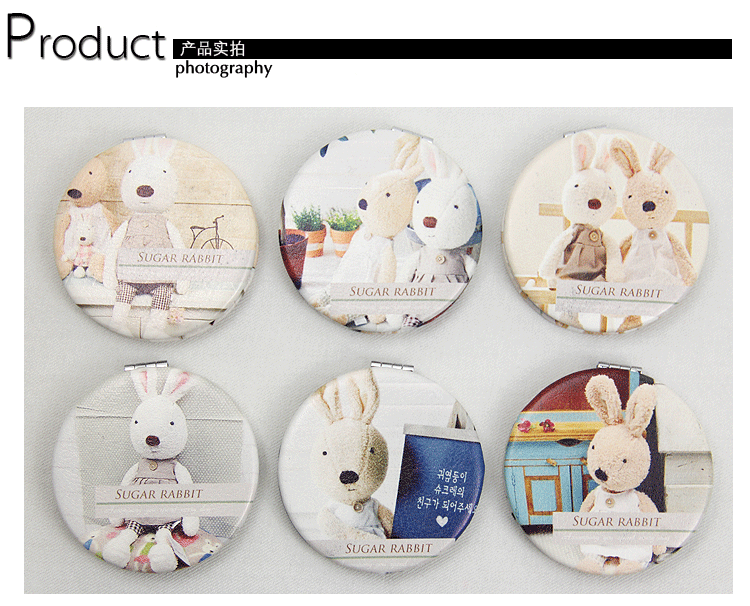 Sugar Rabbit Series customized wholesale double-sided folding creative fashion metal stainless steel creative PU portable pocket make-up small mirror gift gift6