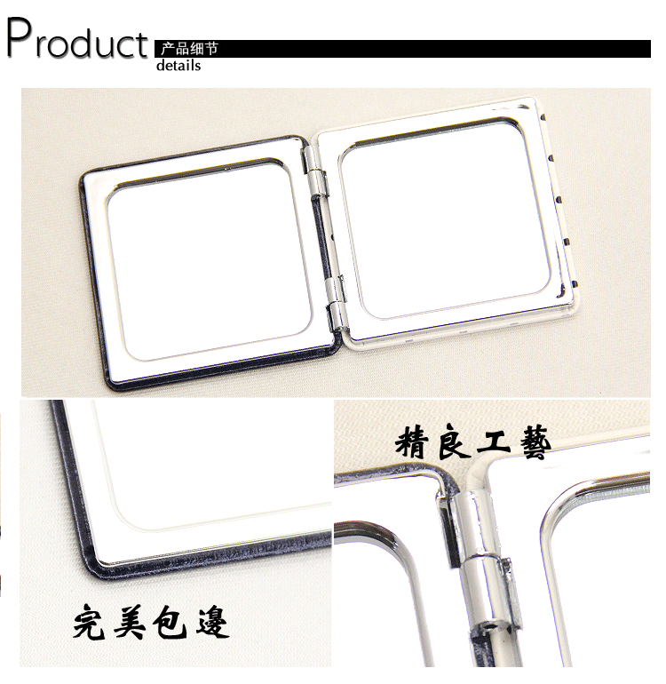 Black and white impression series custom-made wholesale double-sided folding creative fashion metal stainless steel creative PU portable pocket make-up small mirror woman gift11