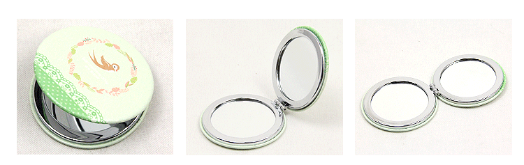 Customized wholesale double fold fashion metal stainless steel unbroken creative PU pocket portable make-up mirror5