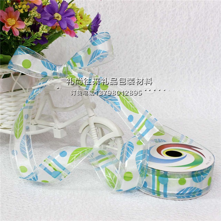 2.5cm new summer snow yarn package post printing ribbon DIY hair accessories printing ribbon material hand hairpin headdress flower packaging gift bow8