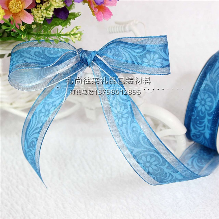 2.5cm new summer snow yarn package post printing ribbon DIY hair accessories printing ribbon material hand hairpin headdress flower packaging gift bow6
