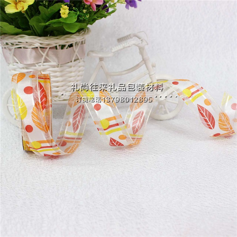 2.5cm new summer snow yarn package post printing ribbon DIY hair accessories printing ribbon material hand hairpin headdress flower packaging gift bow9