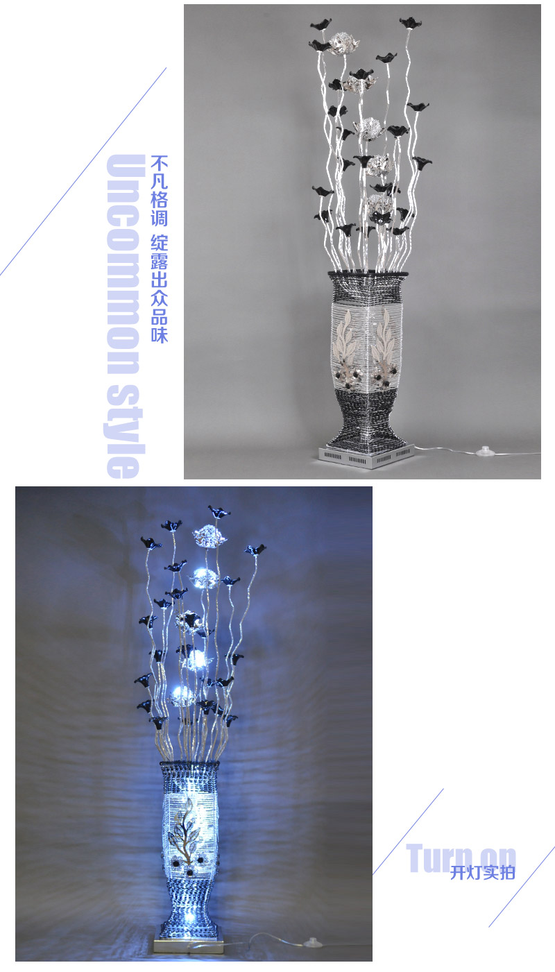 Modern simplified aluminium wire floor lamp LED lamp creative black silver flower bottle floor lamp YG-82914