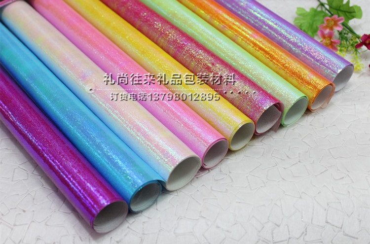 New rainbow paper pearl paper waterproof laser paper packaging material bright Christmas gift wrapping paper flower packing material 50*70cm packaging paper wholesale15