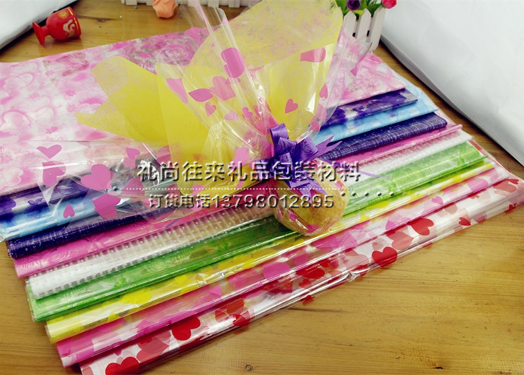Glass paper printing plastic paper flower packaging paper wholesale pure transparent wrapping paper 70 flower patterns1