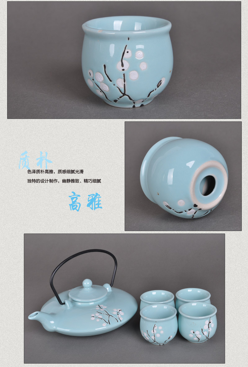 Japan style tea pot with a number of thousand eyes blue plum powder (a pot of four cups)3