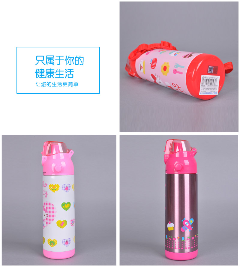 500ml's direct drinking pot +PP stainless steel vacuum thermos bottle Hello Kitty portable lifting rope with cute leakproof thermos bottle KT-36554