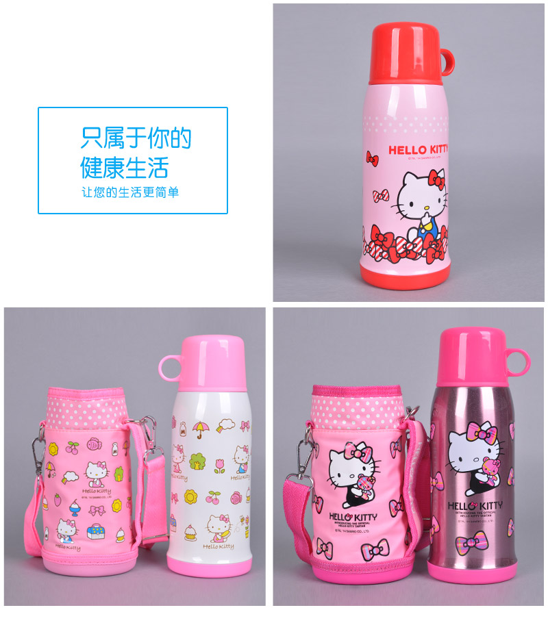 600ml free swimming heat insulation pot Hello Kitty stainless steel +PP lovely insulation pot leakproof portable heat preservation kettle KT-36564