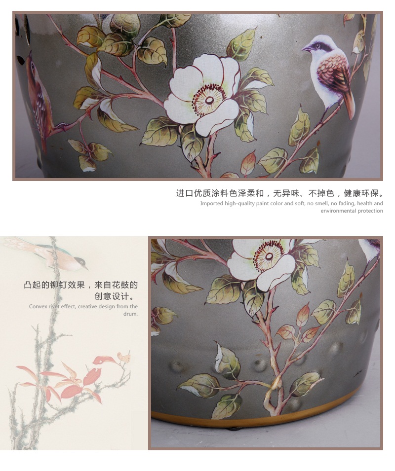The Chinese garden ceramic art combining Chinese and western flower drum stool painted silver bottom in home study dressing stool stool JM008 decoration6