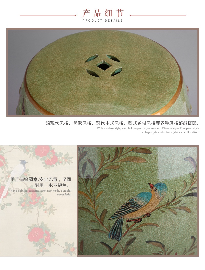 Chinese pastoral ceramic drum stool art combined with hand-painted birds and birds to gather in home study room, bedroom, toilet seat decoration stool JM0165