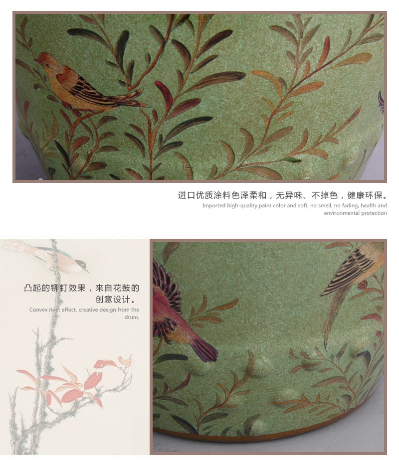 Chinese pastoral ceramic drum stool art combined with hand-painted birds and birds to gather in home study room, bedroom, toilet seat decoration stool JM0166