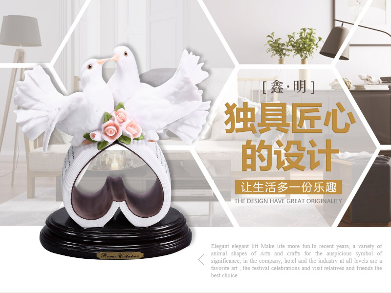 European high-grade resin decoration color of animal shaped heart-shaped ornaments pigeon wedding wedding gifts crafts creative dove resin (not invoice) FA29911