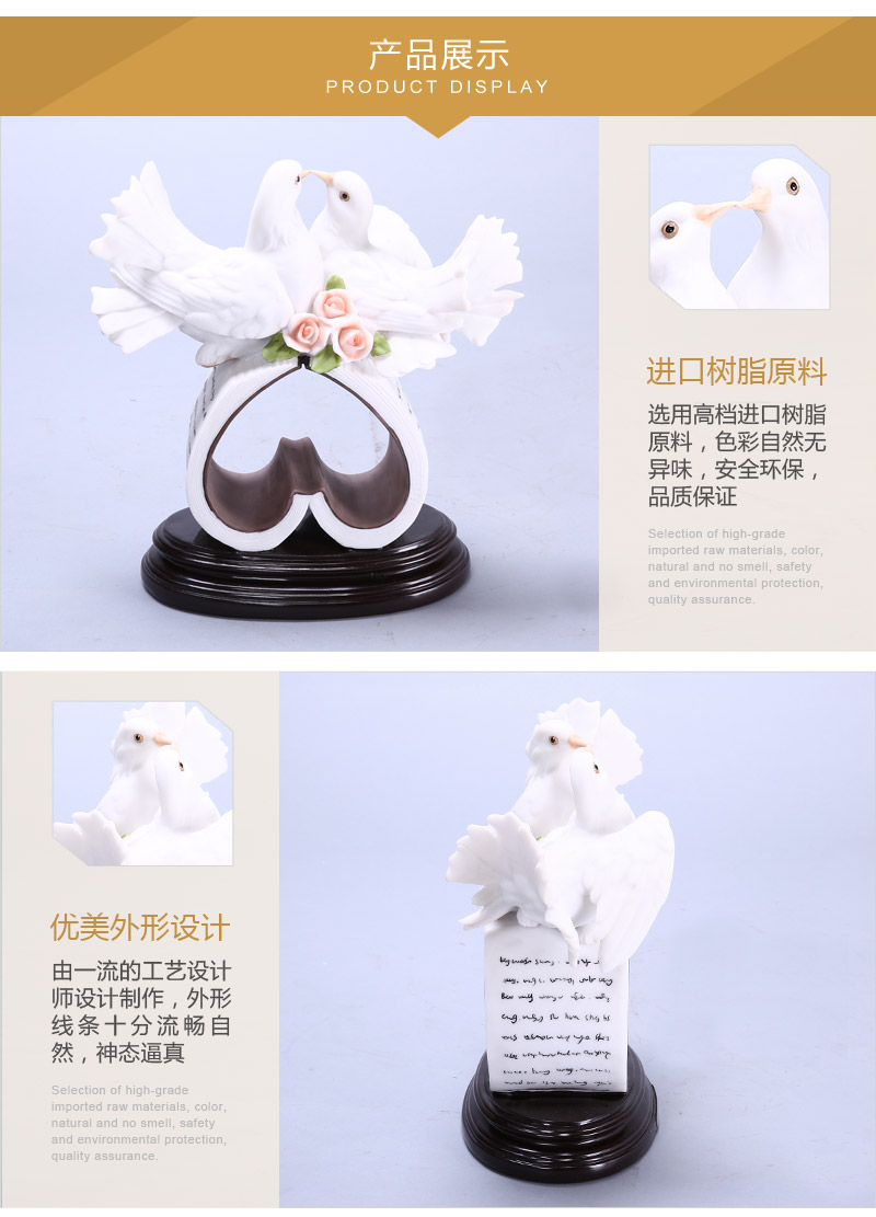 European high-grade resin decoration color of animal shaped heart-shaped ornaments pigeon wedding wedding gifts crafts creative dove resin (not invoice) FA29914