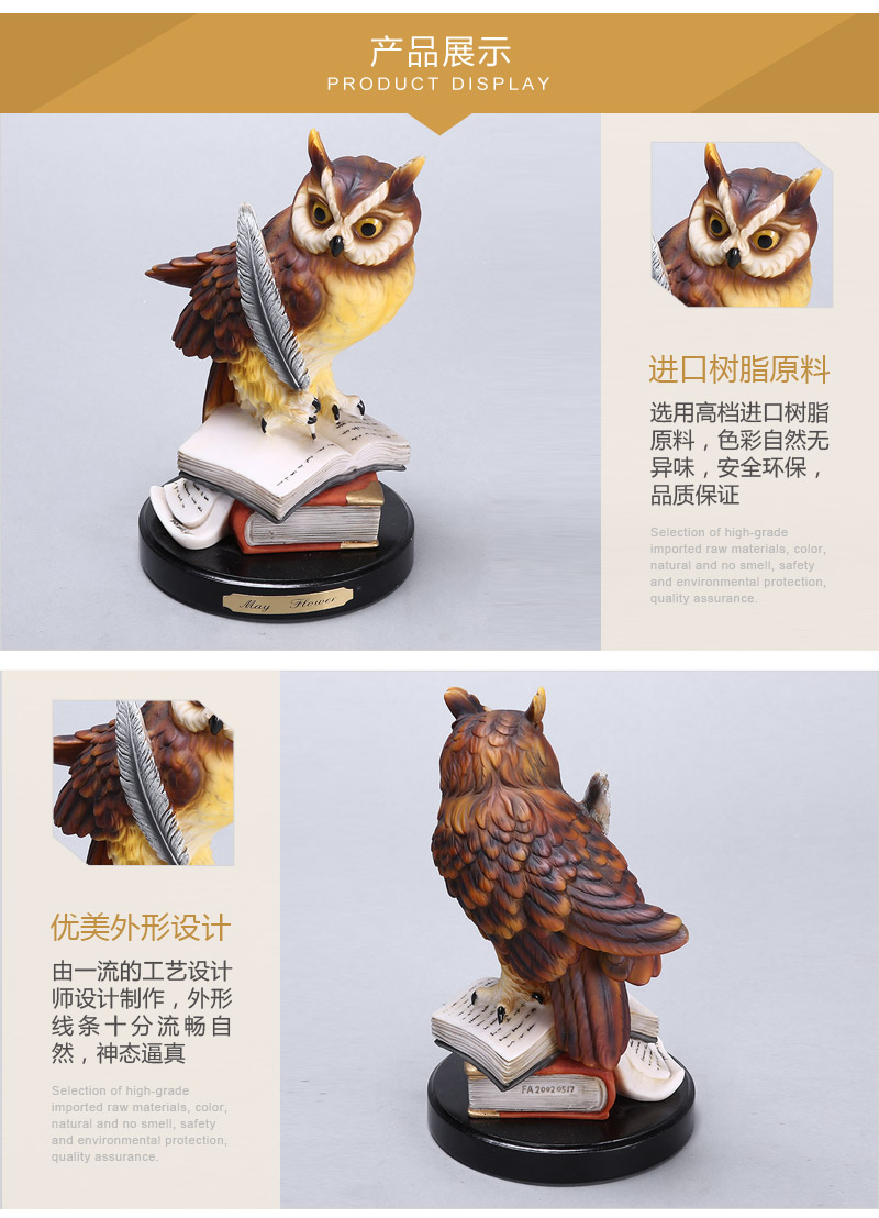 European high-grade animal shaped resin decoration writing books other Home Furnishing desk ornaments owl ornaments resin crafts (not invoice) FA28854