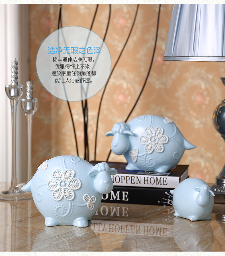 Modern minimalist style ceramic blue sheep a study of children room decoration decoration bedroom T006 (set)1