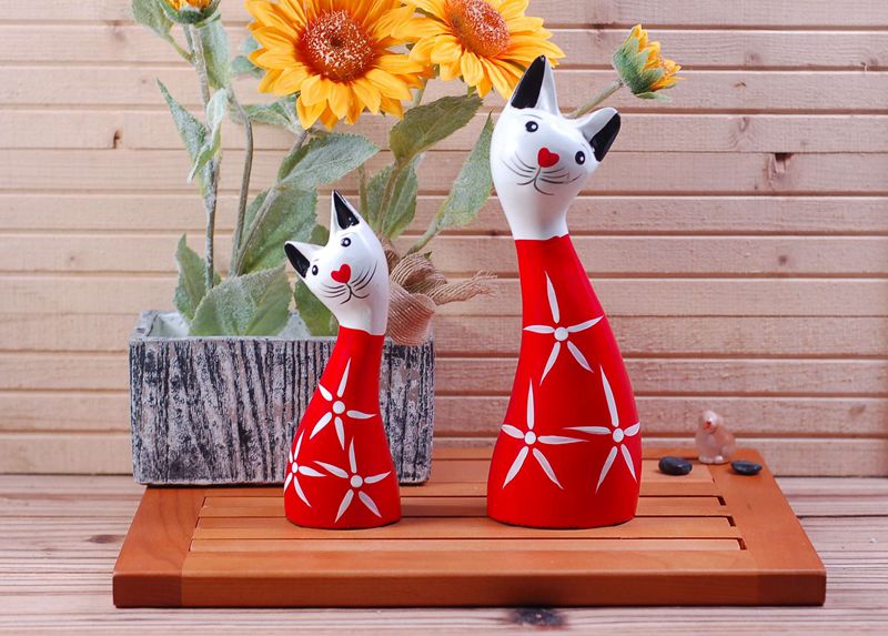 Zakka hand painted wooden logs Nordic wind rich cat 2 sets of cat wedding ornaments rich cat 0533