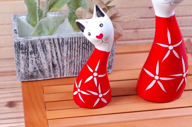 Zakka hand painted wooden logs Nordic wind rich cat 2 sets of cat wedding ornaments rich cat 0534