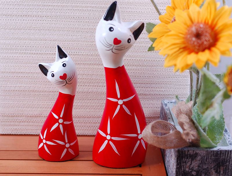 Zakka hand painted wooden logs Nordic wind rich cat 2 sets of cat wedding ornaments rich cat 0531