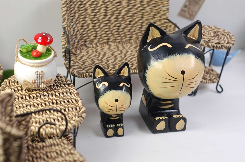 Wholesale of wooden crafts Home Furnishing ornaments Bali Island wood 13022 black big black cat1