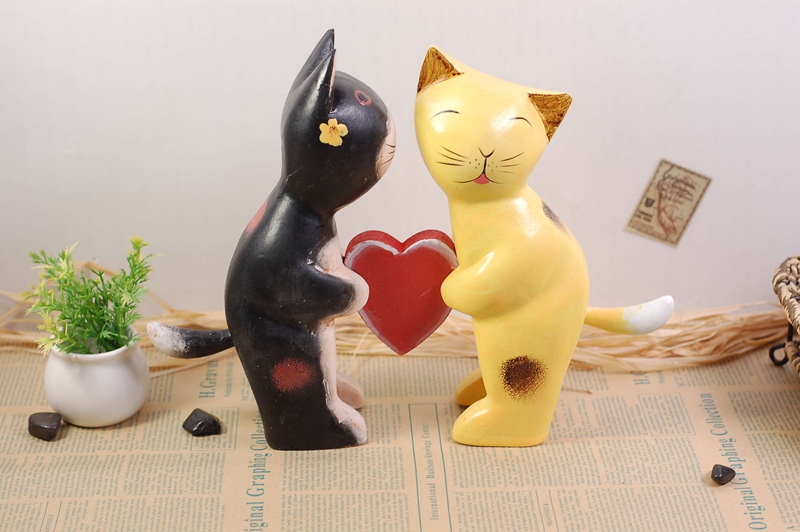 Zakka Nordic wood carving animal grocery creative Home Furnishing ornaments gift 9052 kiss cat1