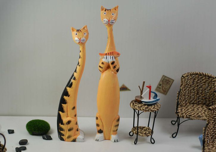 Zakka wooden craft ornaments wholesale sculpture ornaments Nordic cat cat fish lovers log 6521