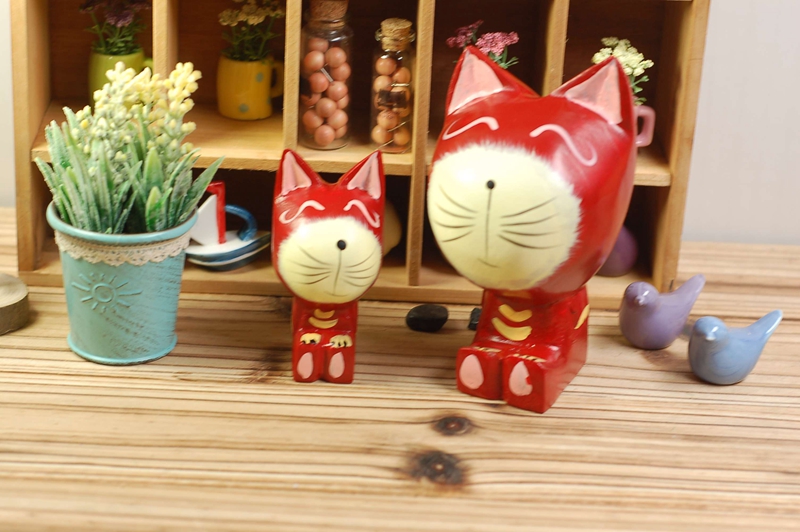 Wholesale wooden crafts home furnishing hand engraving Bali Island wood cat birthday gift gift 13022 red1