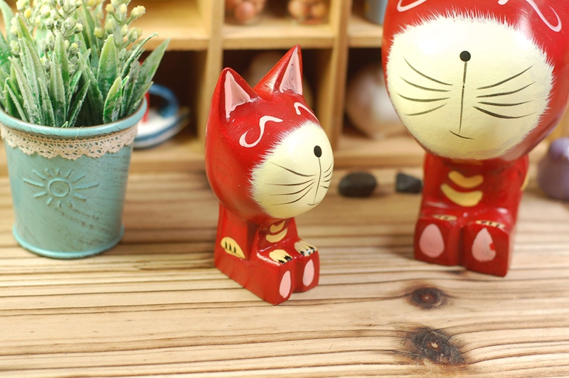 Wholesale wooden crafts home furnishing hand engraving Bali Island wood cat birthday gift gift 13022 red4