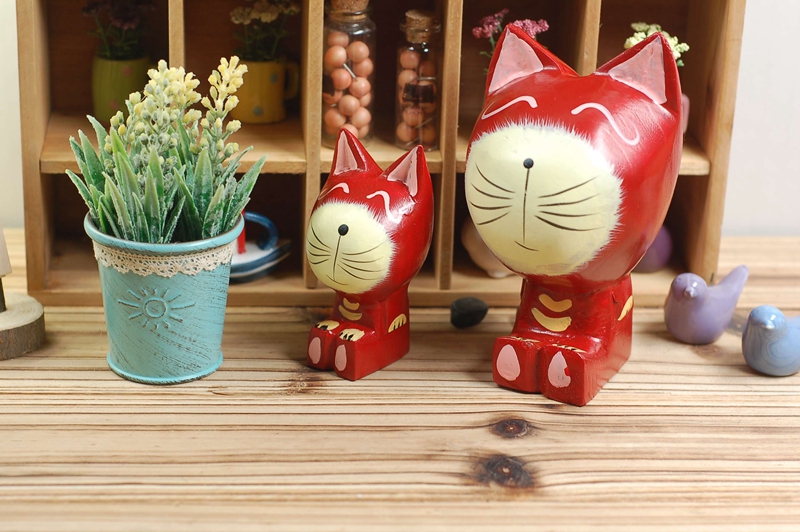 Wholesale wooden crafts home furnishing hand engraving Bali Island wood cat birthday gift gift 13022 red2
