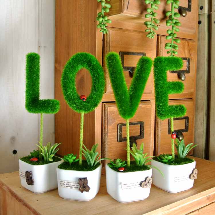 The new LOVE simulation of potted plants are fresh small gift pot planting flowers wholesale white suit simulation cup LOVE1