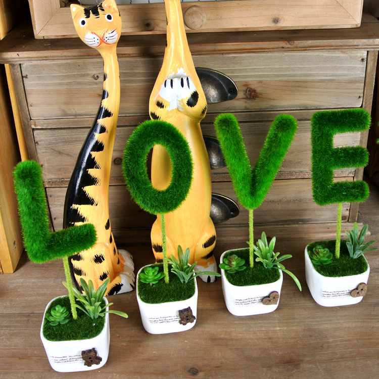 The new LOVE simulation of potted plants are fresh small gift pot planting flowers wholesale white suit simulation cup LOVE3