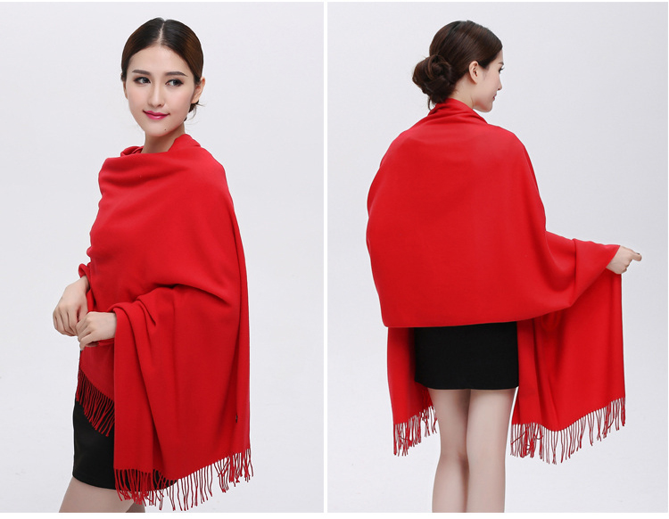 Star same pink color red scarf shawl with winter tassel2