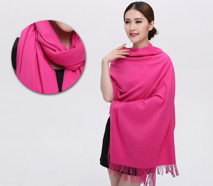Star same pink color red scarf shawl with winter tassel3