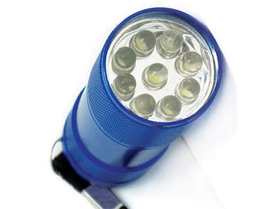 9LED flashlight. It has black, red, blue and gun color. Use three section AAA battery3