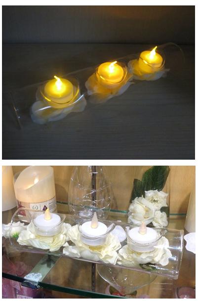 3 candlesticks with long tube glass and decorated with small cloth with LED torsional buckle battery tea candles2