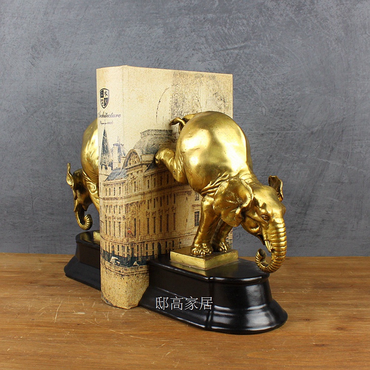 Luxury villa decoration ceramic crafts soft outfit copper inlaid copper bookend Elephant Bookends2