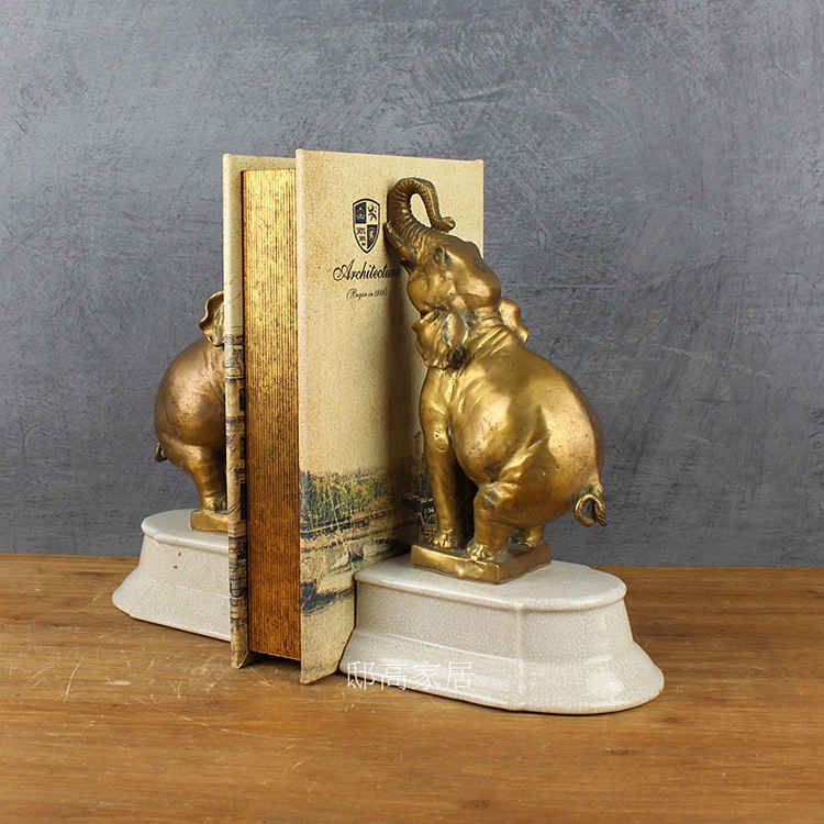 Luxury villa decoration ceramic crafts soft outfit copper inlaid copper bookend Elephant Bookends10
