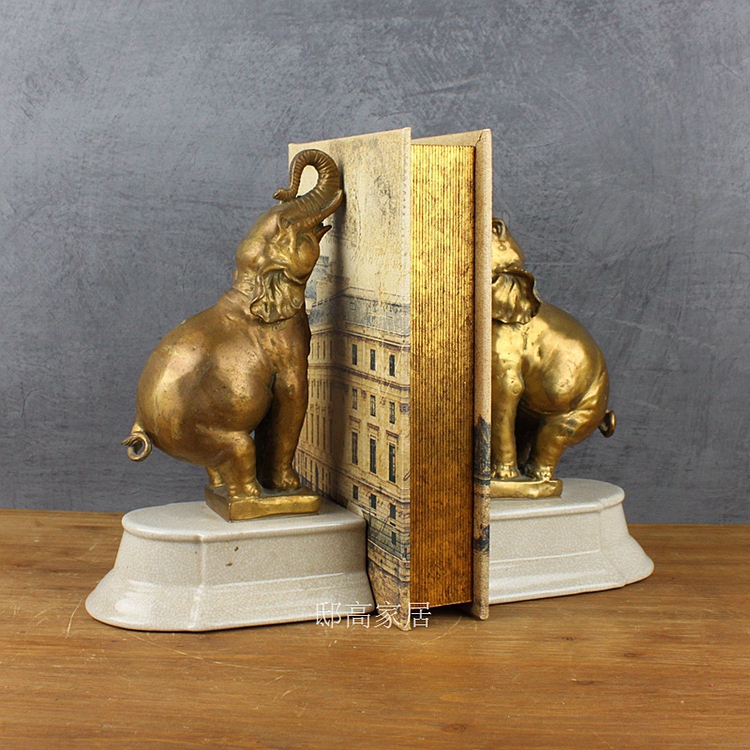 Luxury villa decoration ceramic crafts soft outfit copper inlaid copper bookend Elephant Bookends12