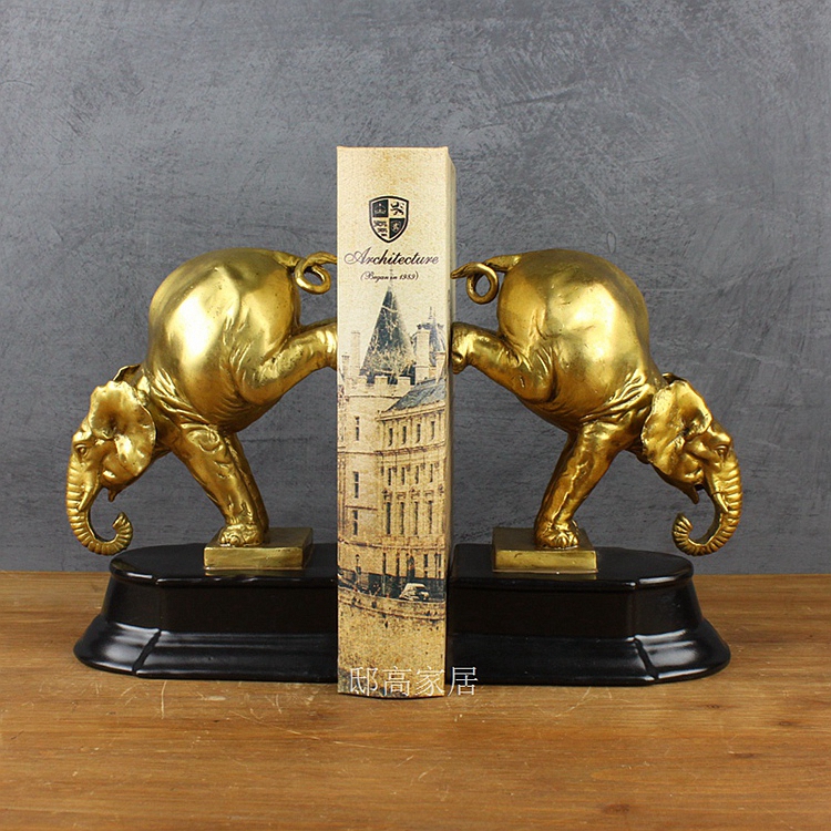 Luxury villa decoration ceramic crafts soft outfit copper inlaid copper bookend Elephant Bookends1
