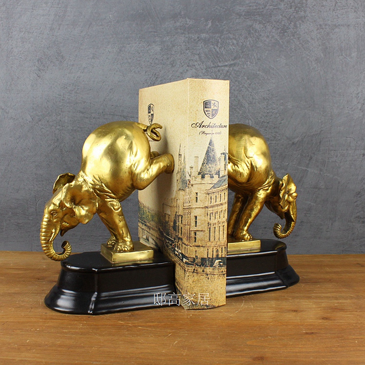 Luxury villa decoration ceramic crafts soft outfit copper inlaid copper bookend Elephant Bookends4
